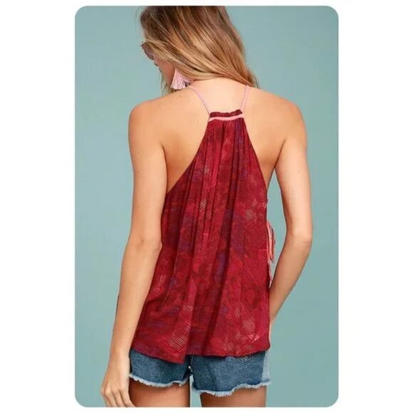 Free People Red Season In The Sun Halter Lace Up Tank Top Size XS - Picture 3 of 10